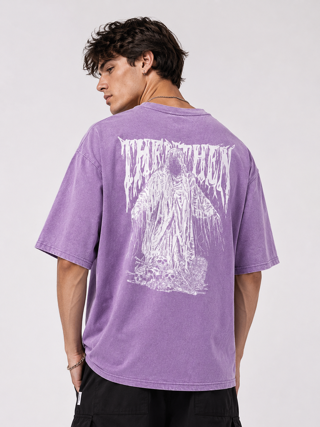Acid Wash Purple Oversized Graphic T-Shirt