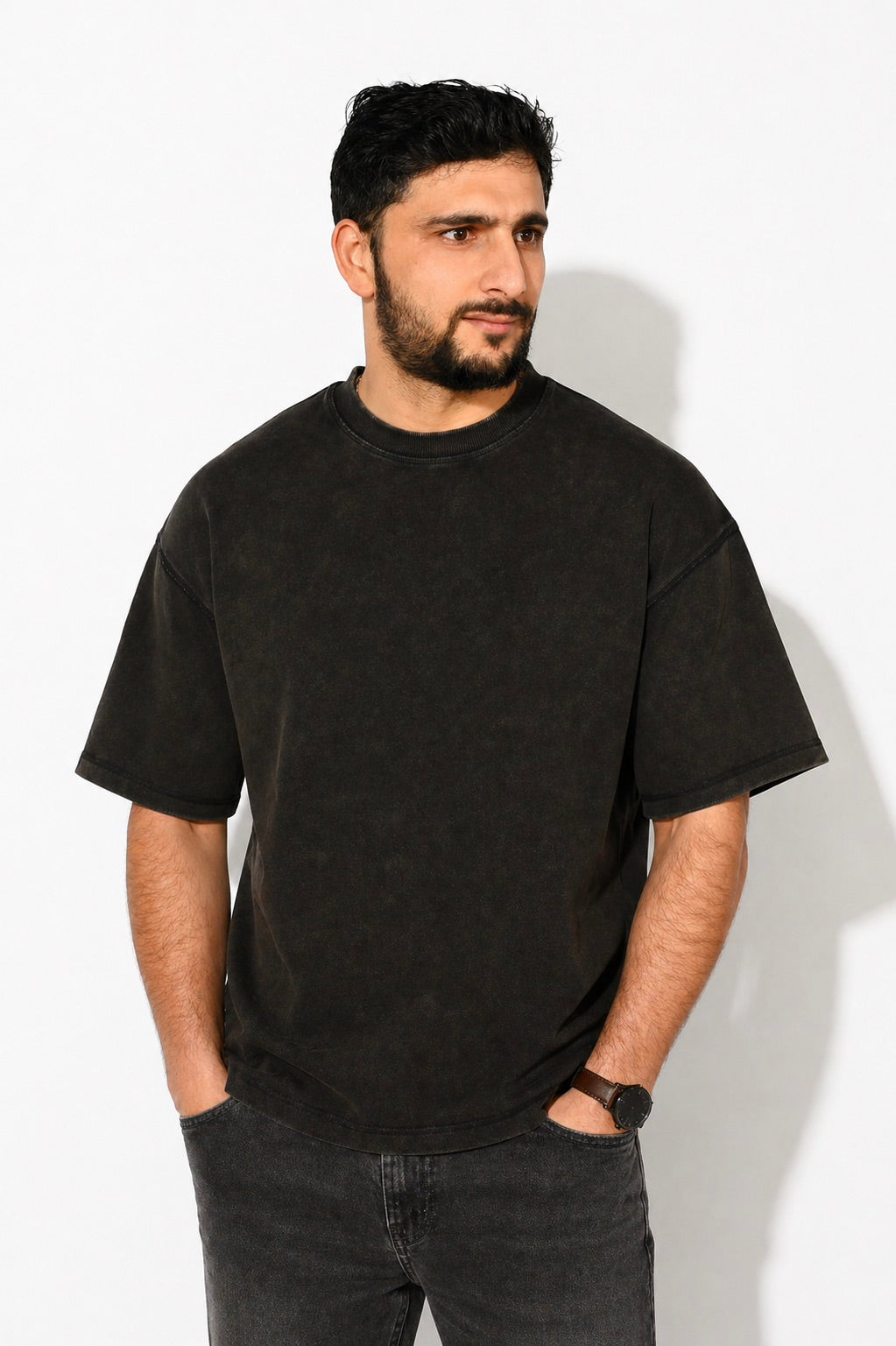 Premium Black Acid Wash Oversized T-Shirt – Heavyweight Luxury Fit 400gsm