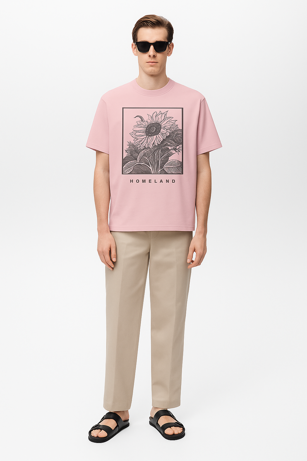 Homeland Sunflower Art Tee – Pastel Pink