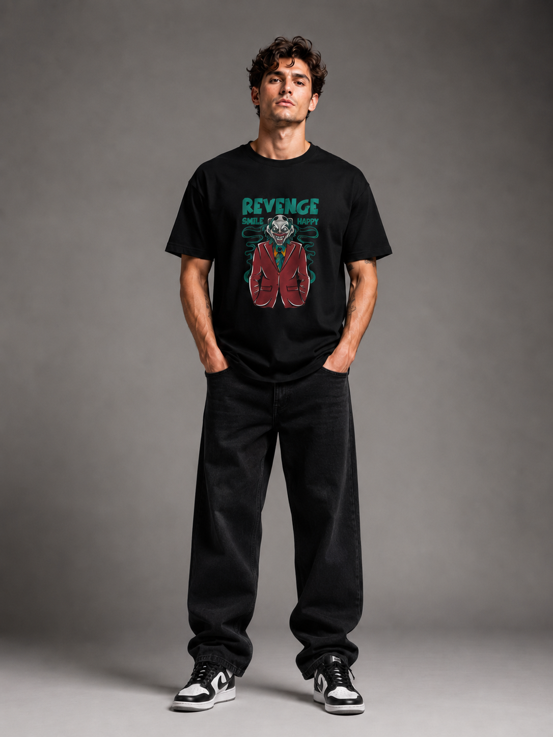 Revenge Smile Graphic Black Oversized T-Shirt
