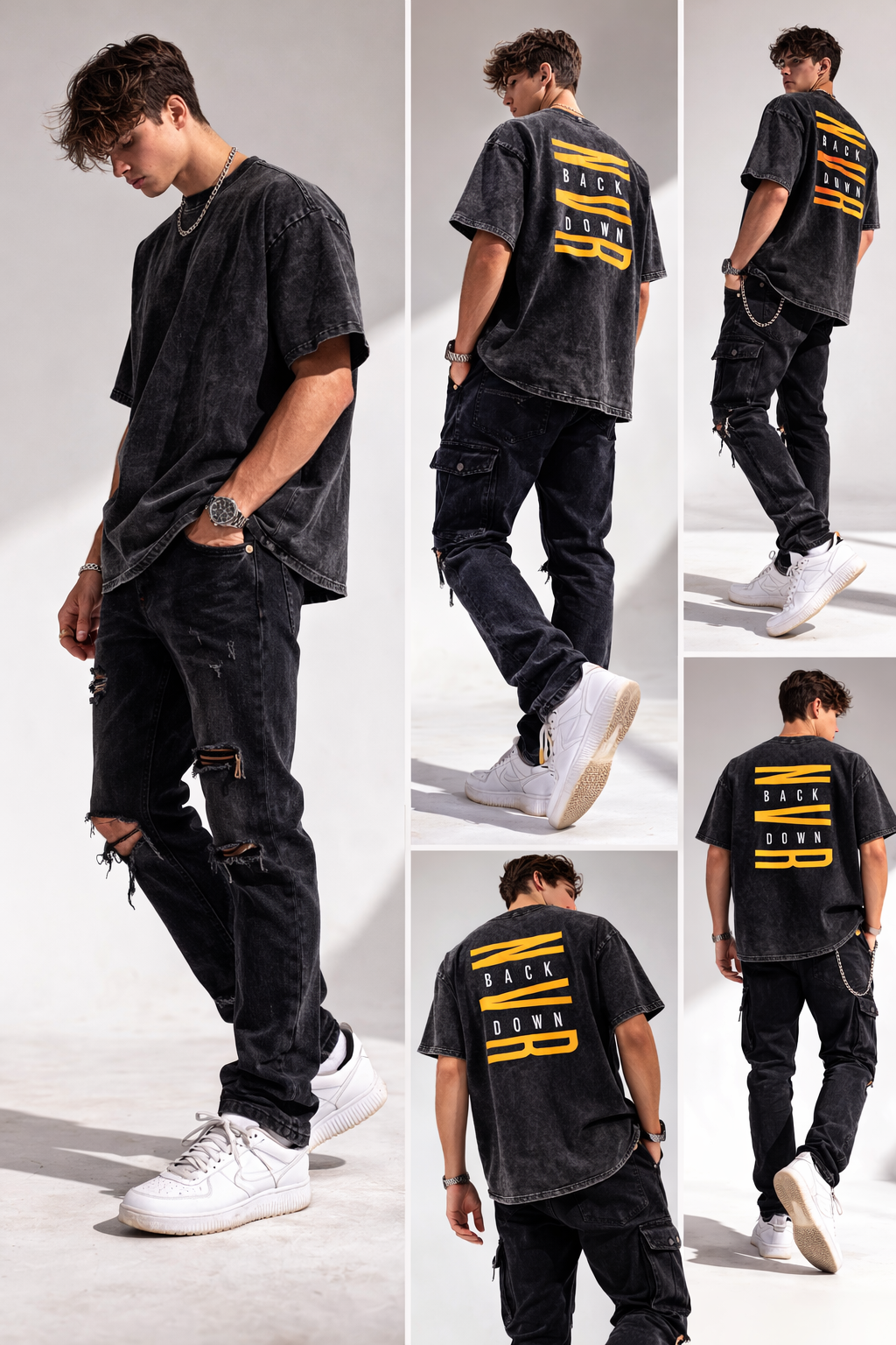 Back Down Black Acid Wash T-Shirt – 240 GSM Oversized Relaxed Fit