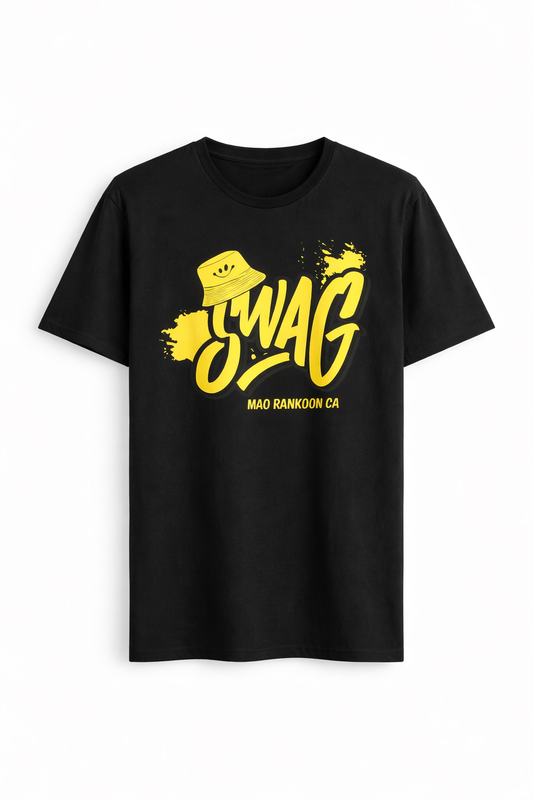 SWAG Bold Yellow Print Black T-Shirt – 100% Cotton Regular Fit (Unisex)