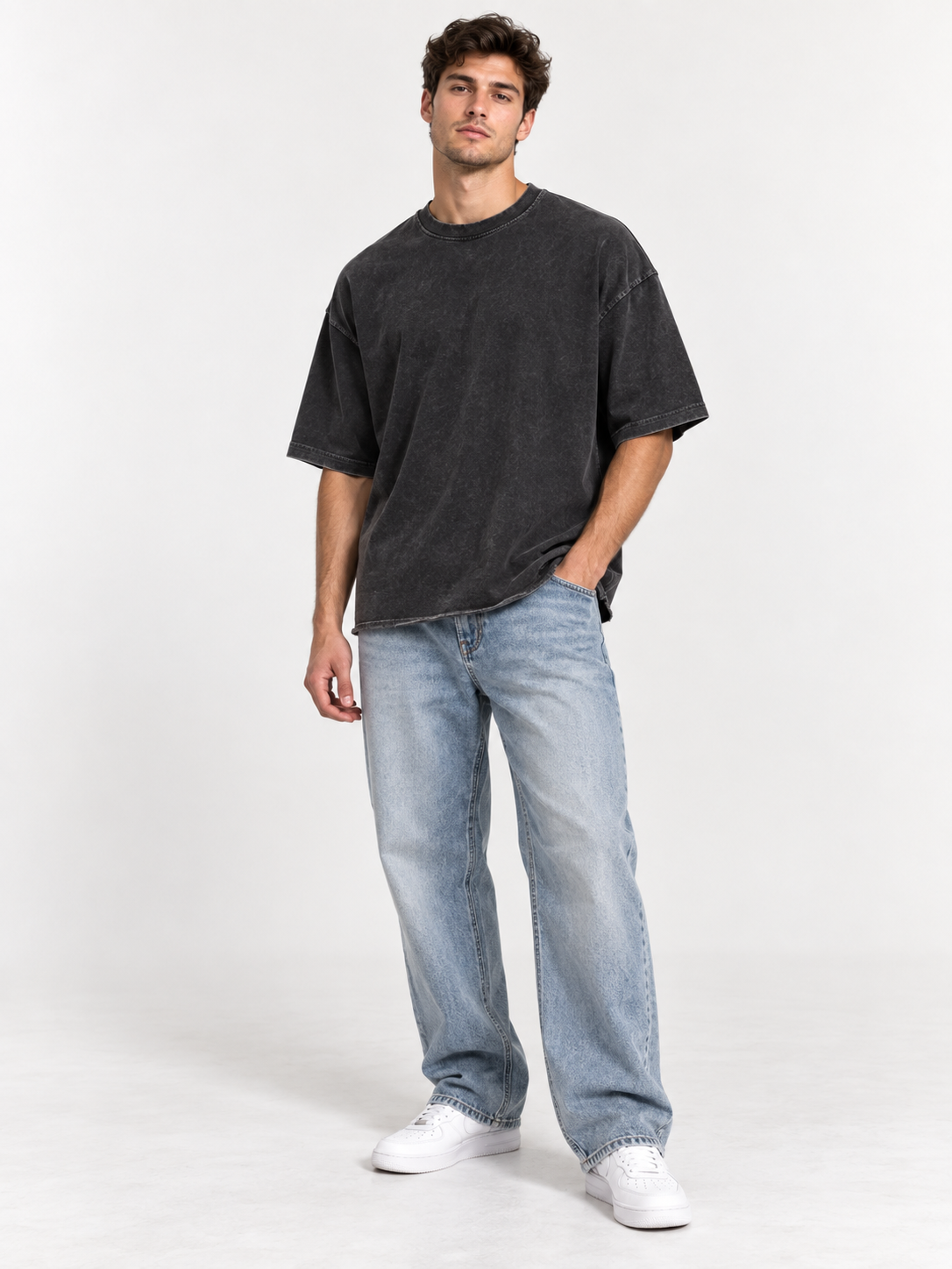 Essential Acid-Wash Oversized Baggy T-Shirt – Vintage Black