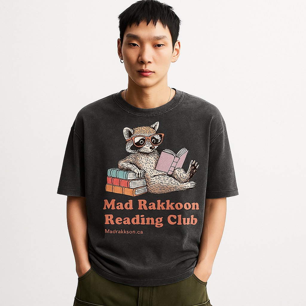 Mad Rakkoon Reading Club – Oversized Acid Wash T-Shirt (Unisex)