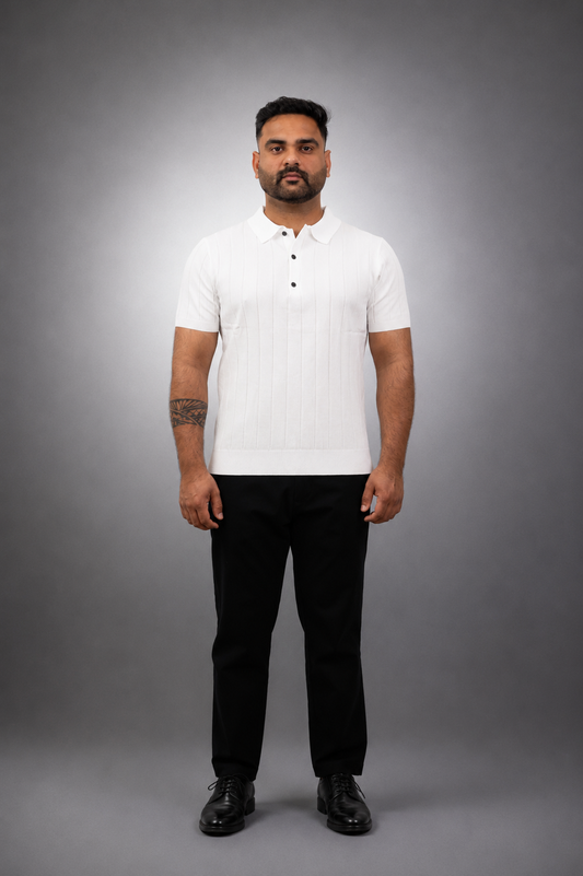 White Knit Polo T shirt