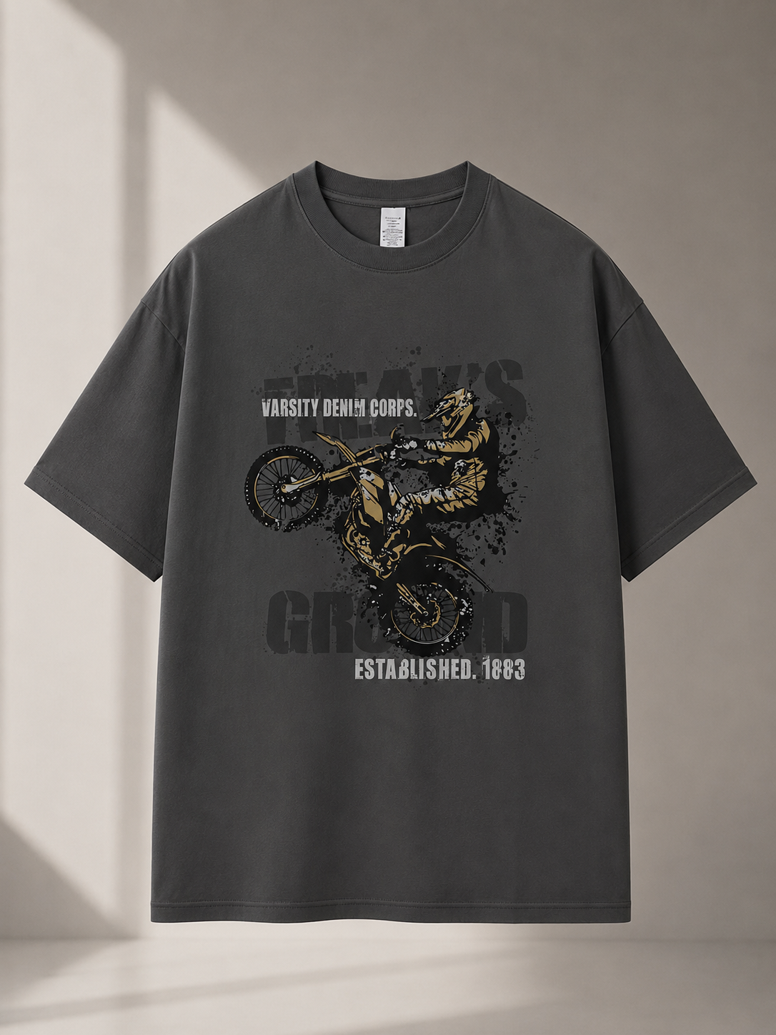 Motocross Wheelie Graphic T-Shirt – Charcoal