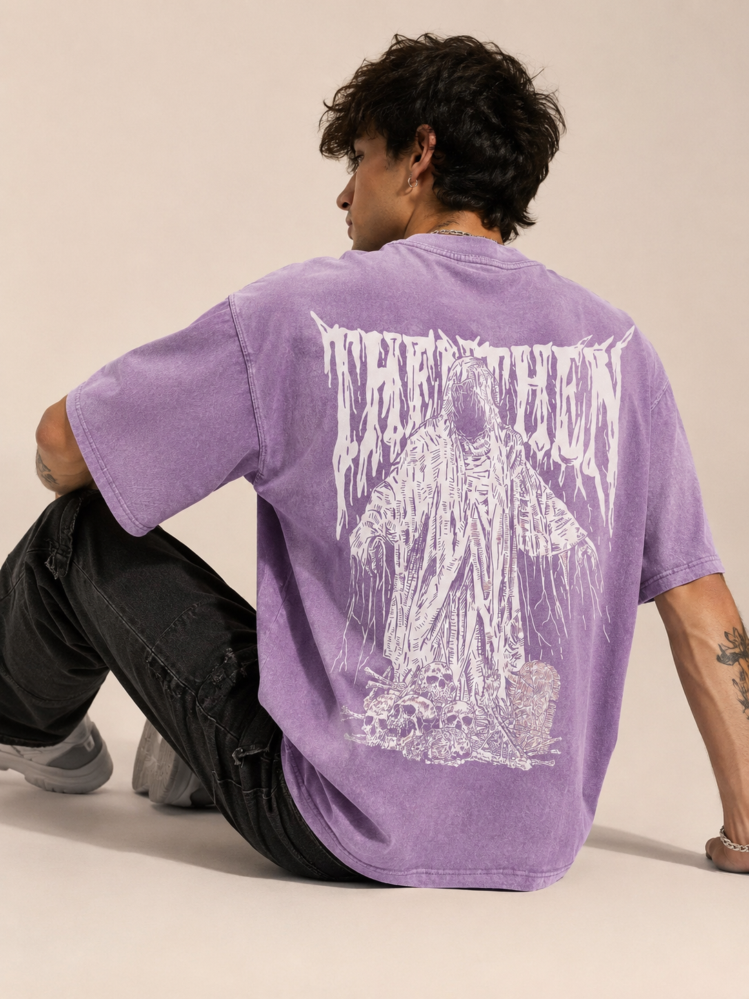 Acid Wash Purple Oversized Graphic T-Shirt