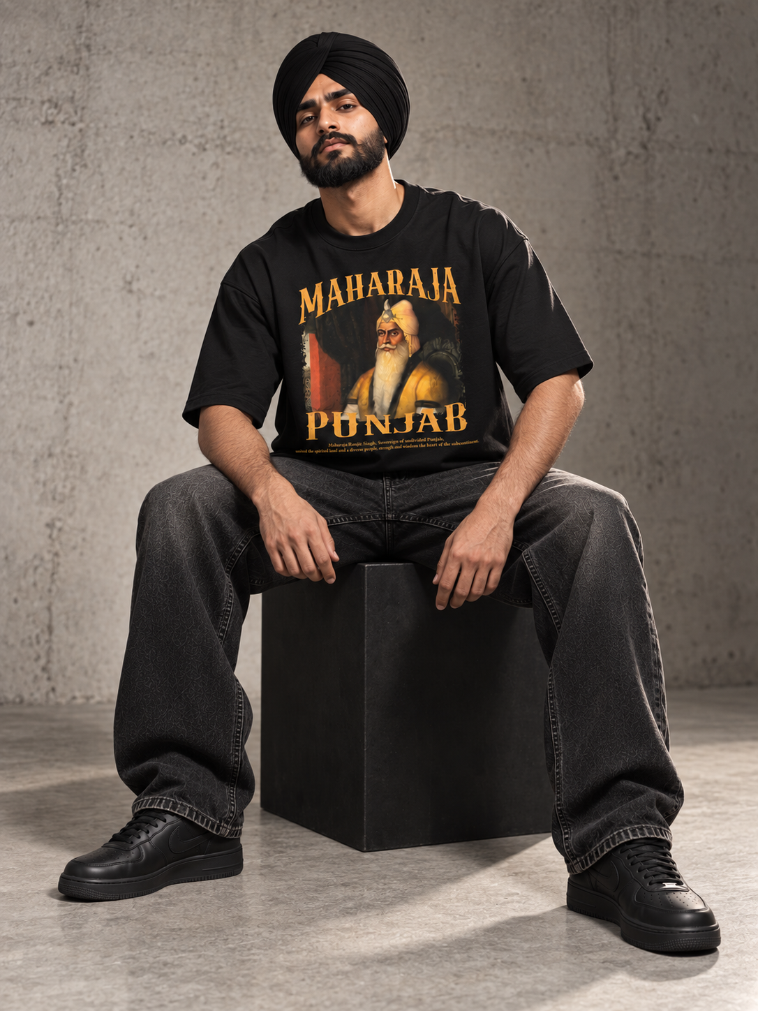 Maharaja Punjab Heritage Relaxed-Fit Cotton T-Shirt – Black