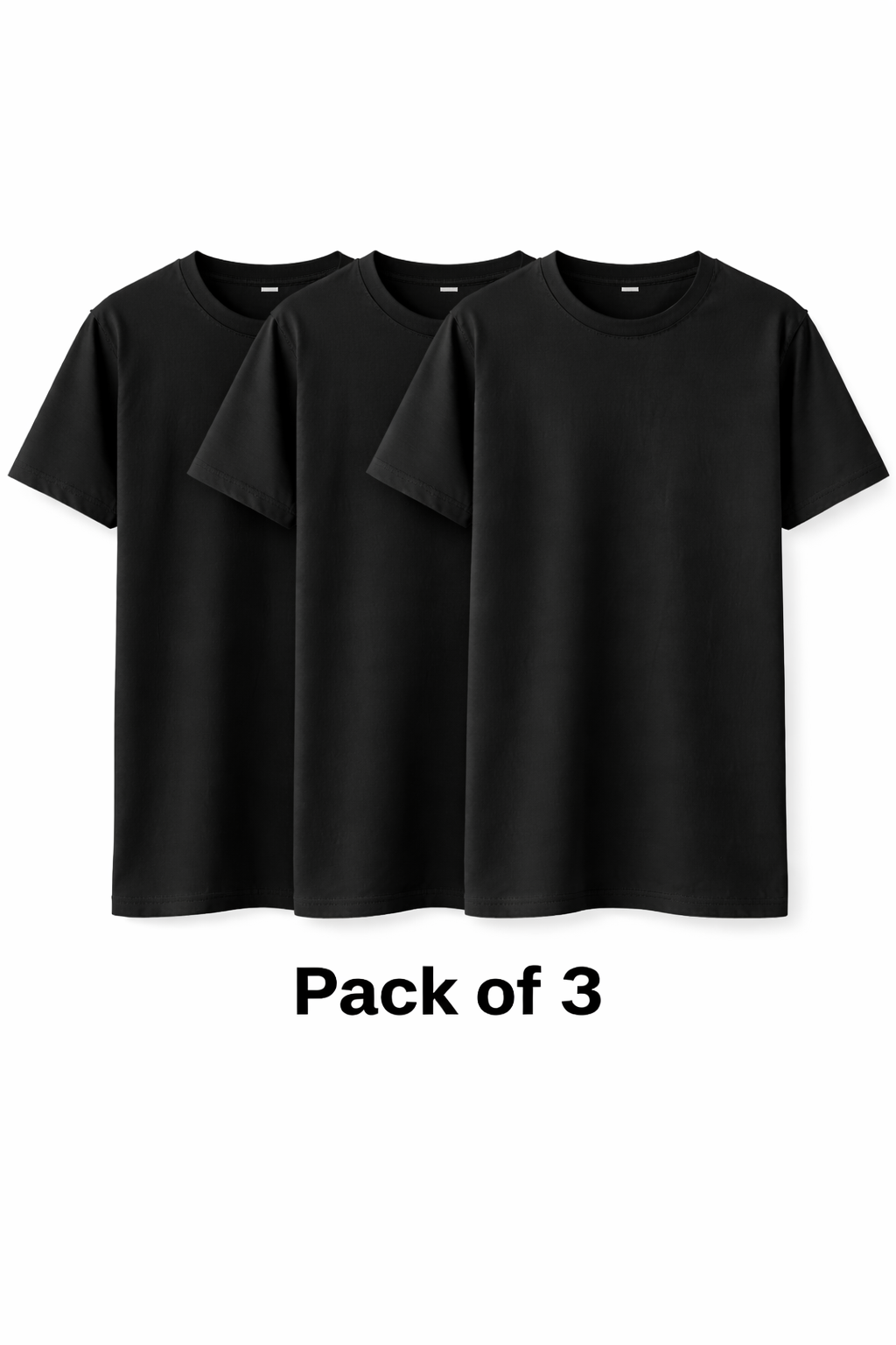Black Premium Cotton T-Shirts – Breathable Crew Neck Everyday Essential(Pack of 3)