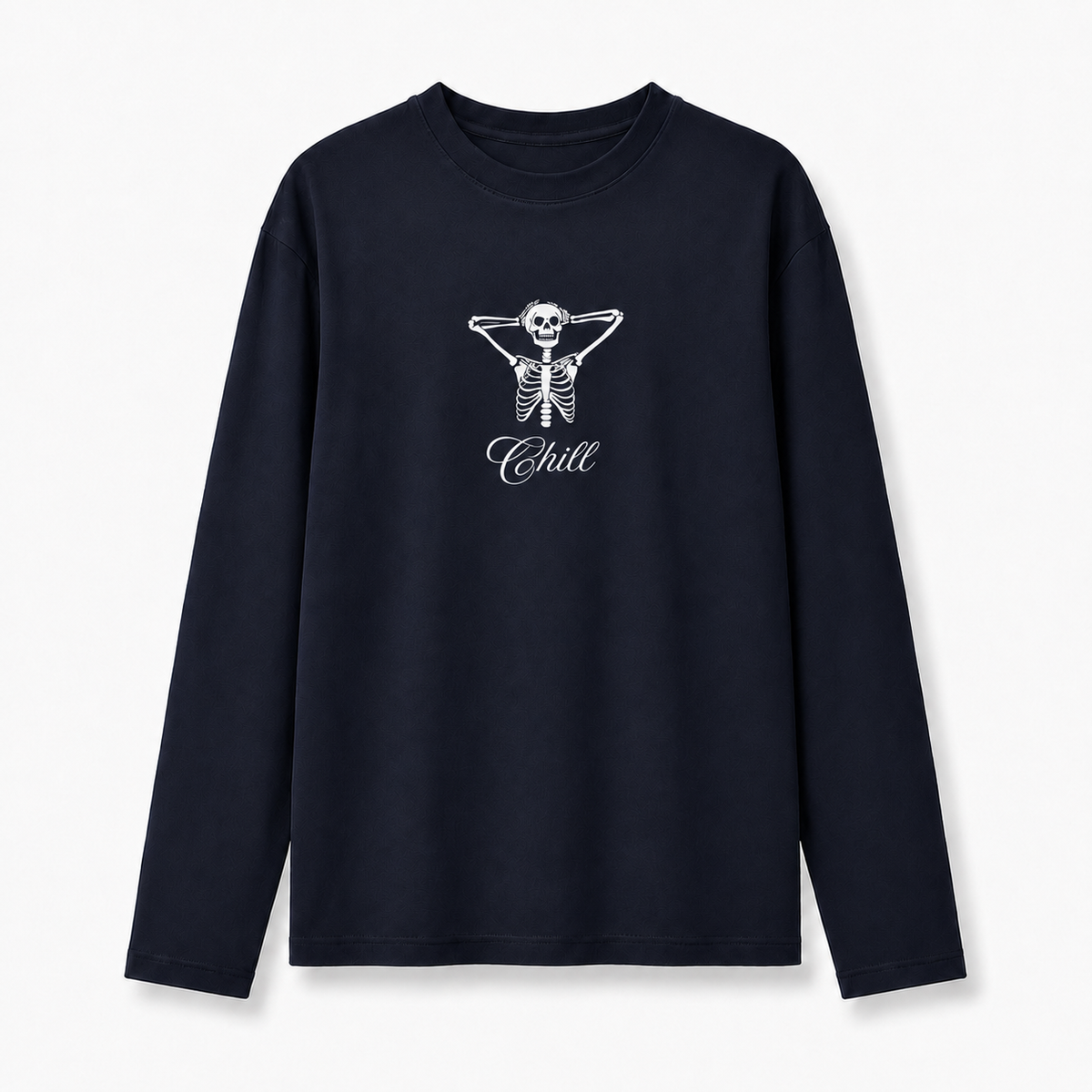 Chill Skeleton Graphic Navy Long Sleeve T-Shirt – Regular Fit