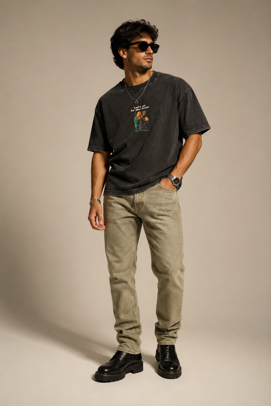 Let’s Go to the Moon Oversized Acid Wash T-Shirt