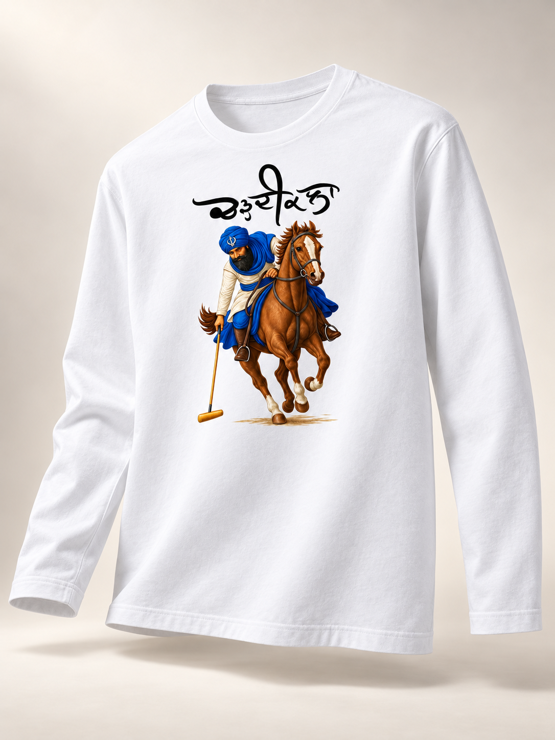 Punjabi Heritage Horse Rider Long-Sleeve T-Shirt – White