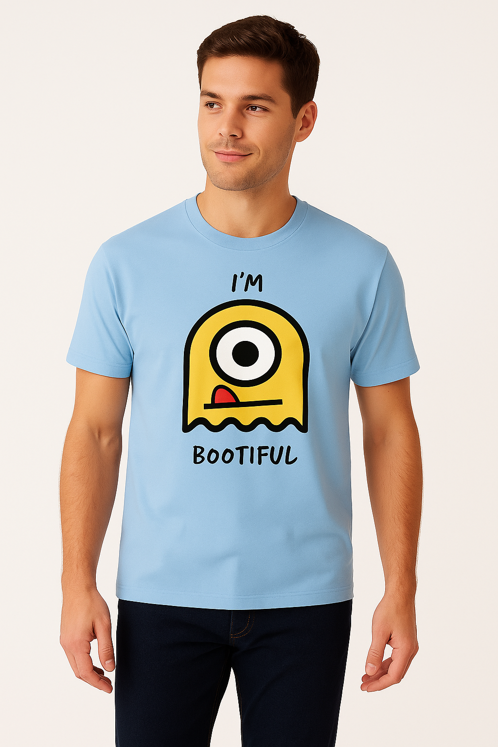 I’m Bootiful – Cute Monster Graphic Tee | Premium Cotton Sky Blue T-Shirt