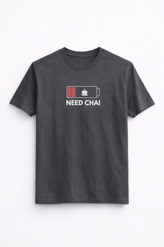 NEED CHAI Graphic T-Shirt – Charcoal Grey Minimal Cotton Tee for Men