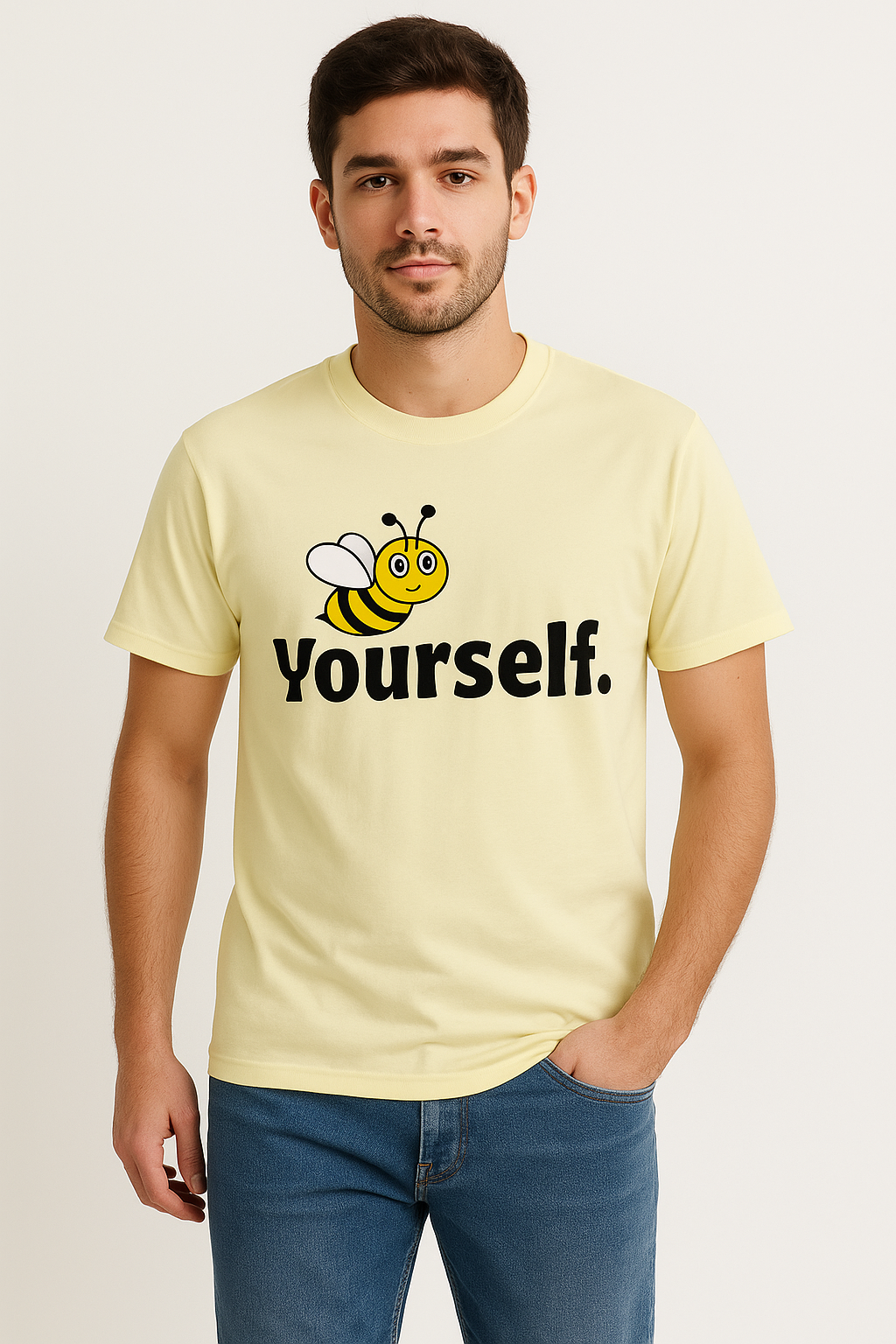 🐝 “Bee Yourself” Light Yellow Premium Cotton T-Shirt