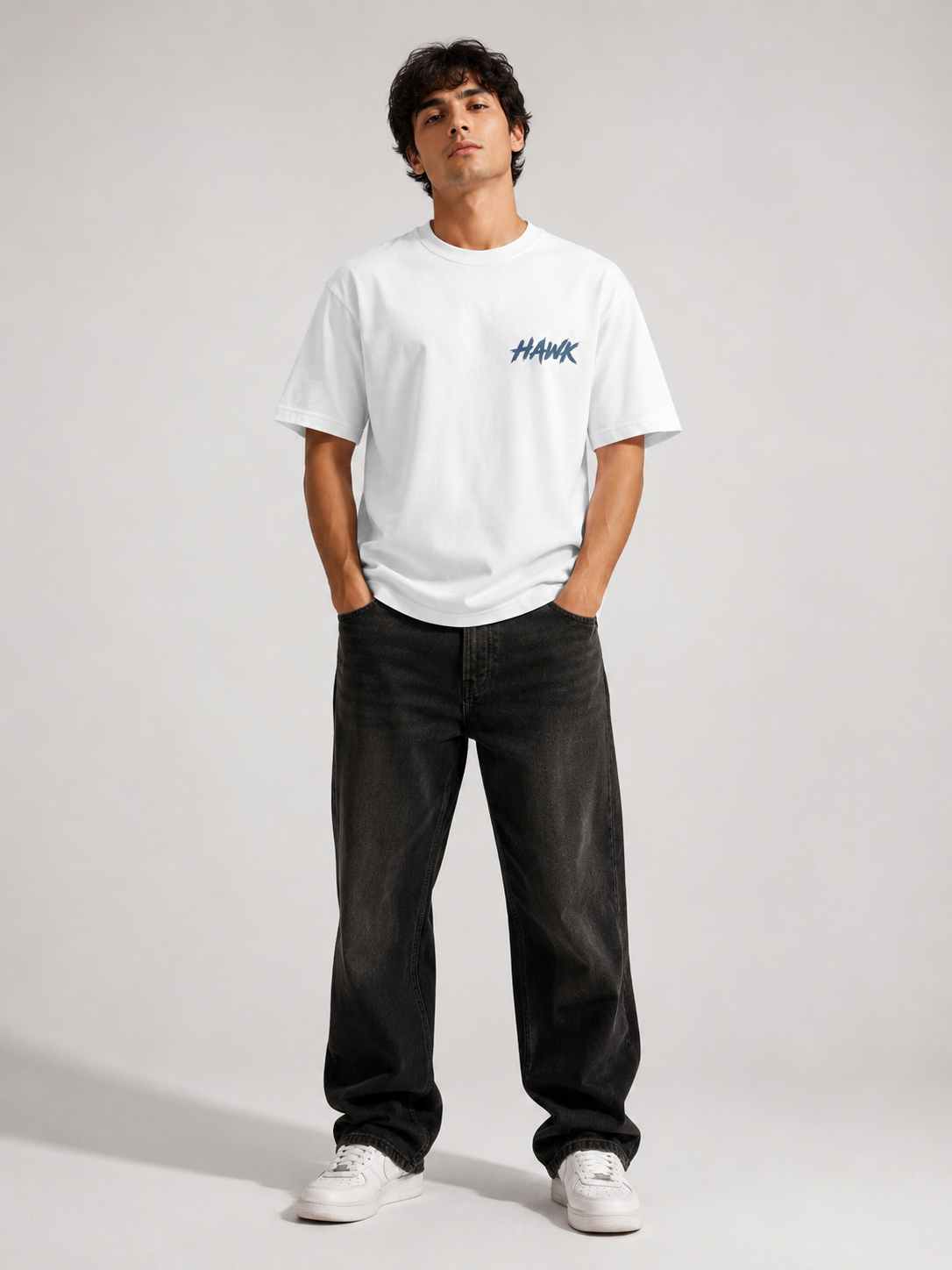Rule the Sky Hawk Graphic T-Shirt – White Relaxed Fit