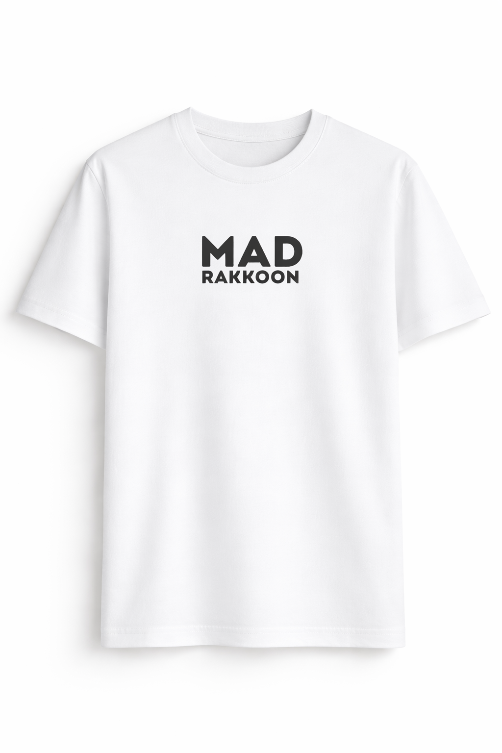 Mad Rakkoon Signature White T-Shirt – 220 GSM Premium Cotton | Minimal Logo Edition