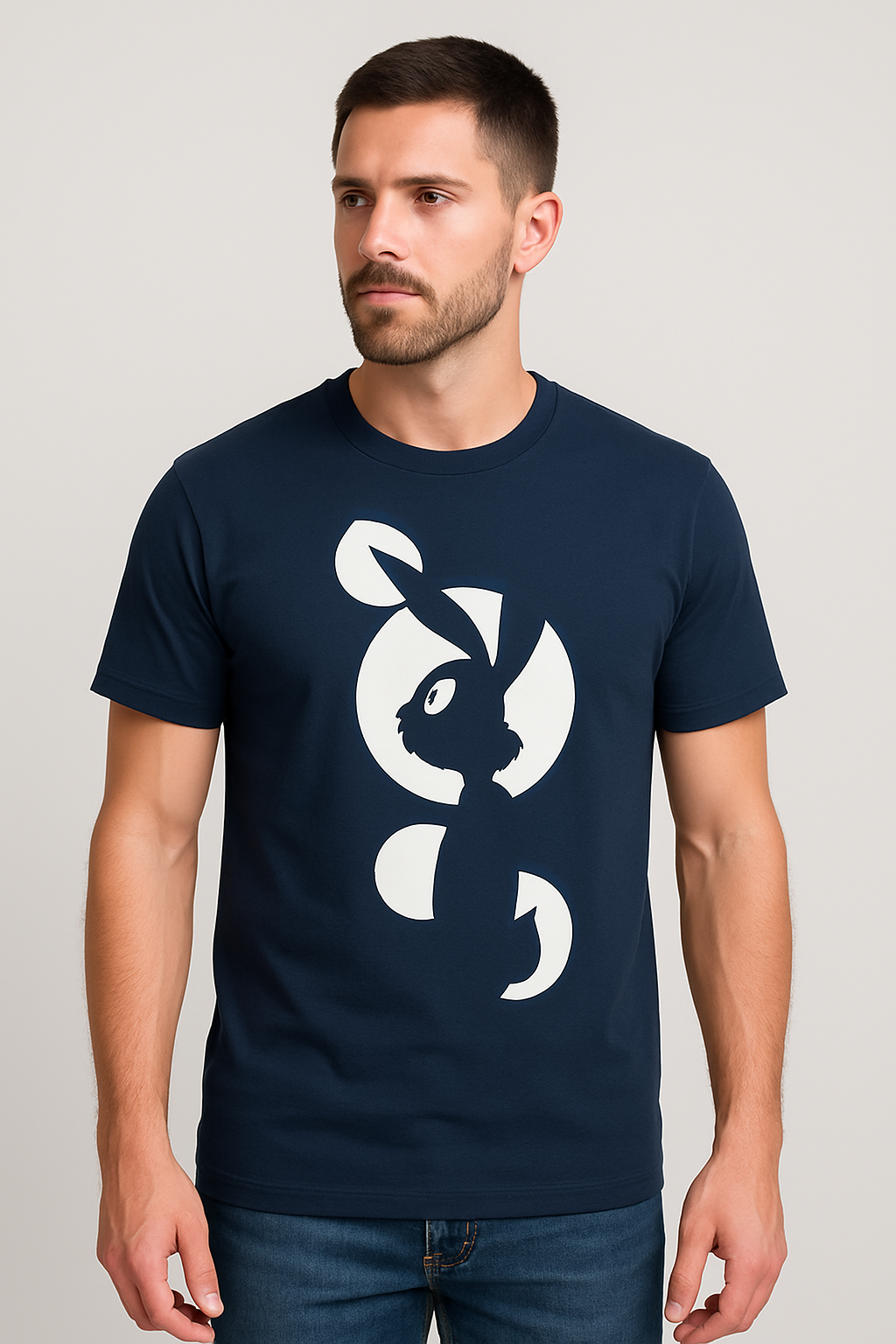 Navy Blue Minimalist Rabbit Silhouette Tee – Mad Rakkoon