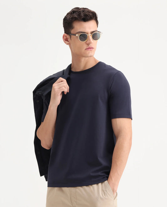 Men’s Navy Blue 220 GSM Premium Cotton T-Shirt – Regular Fit Essential