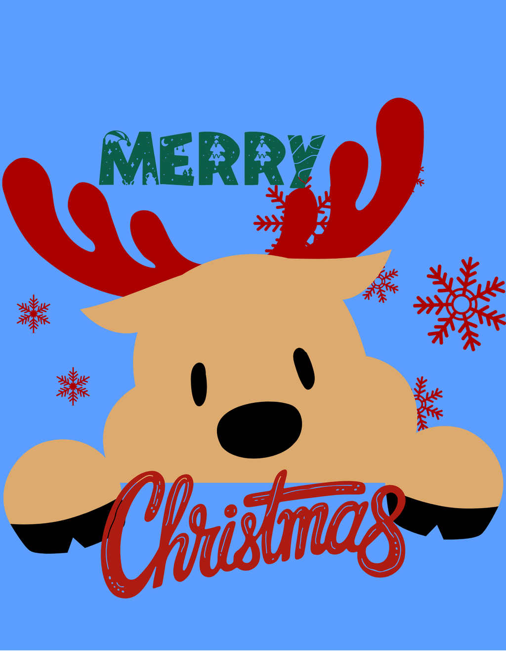 Men’s “Merry Christmas Reindeer Peek” Premium 100% Cotton Holiday Graphic Tee – Bright Blue