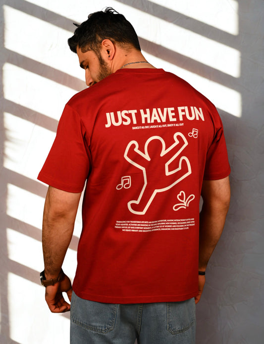 Mad Rakkoon “Just Have Fun” Oversized T-Shirt – 240 GSM Heavyweight Cotton | Premium Relaxed Fit Back Print Tee