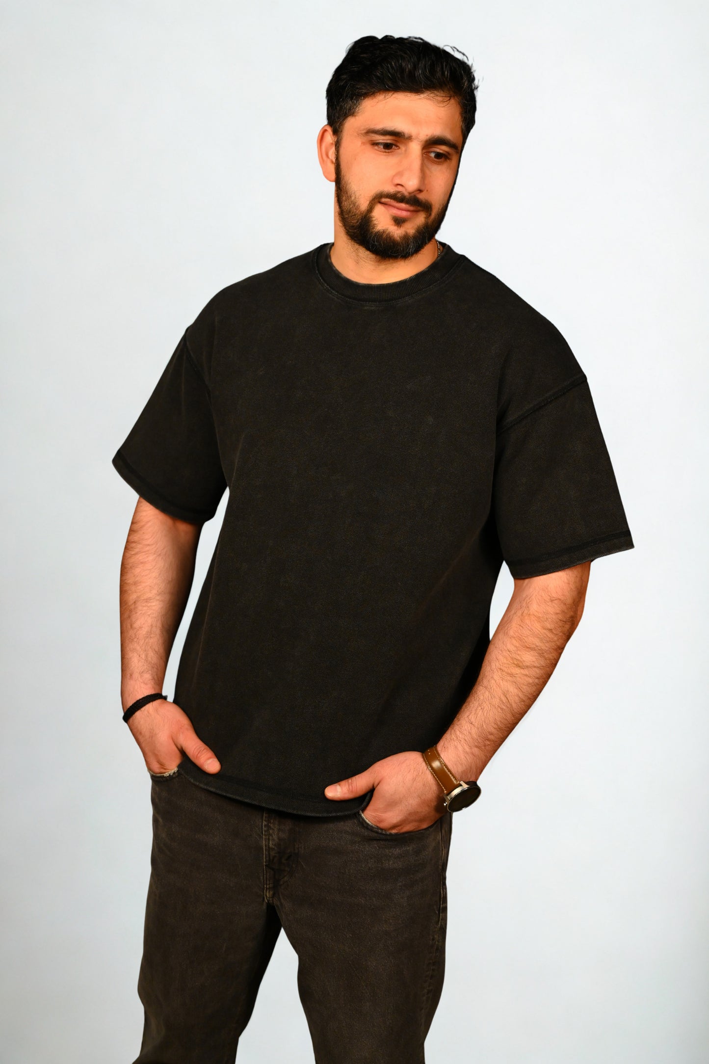Premium Black Acid Wash Oversized T-Shirt – Heavyweight Luxury Fit 400gsm